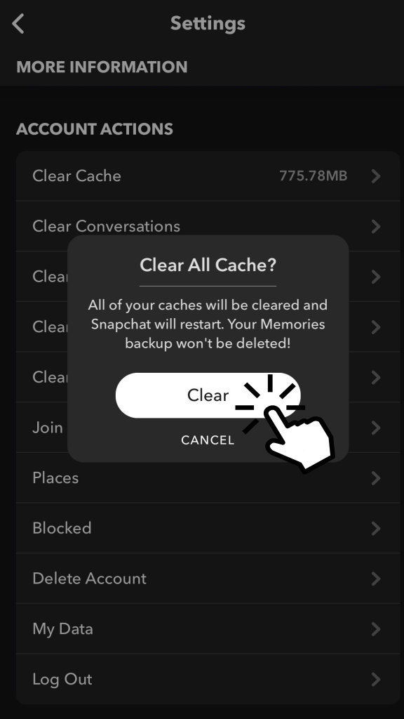 Clear Snapchat Cache to restart