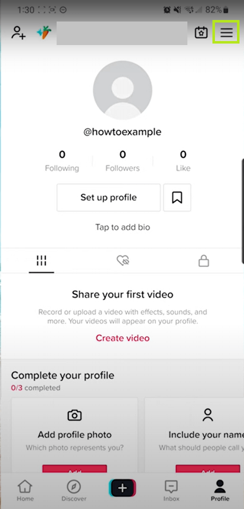 Click on the Menu icon on Tiktok. 