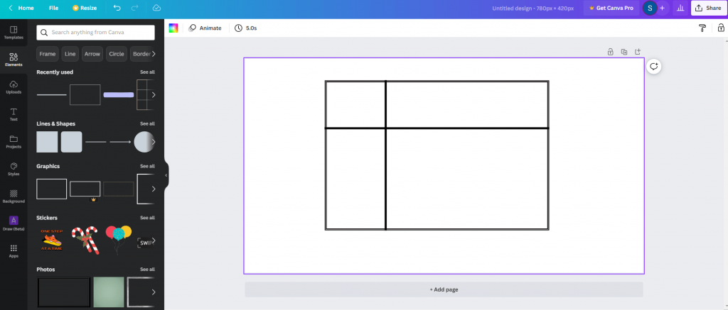 Make a table using line. 