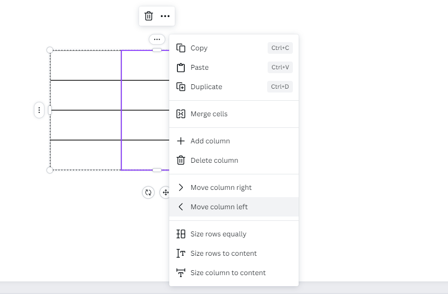 Move Rows and Columns of the table in Canva