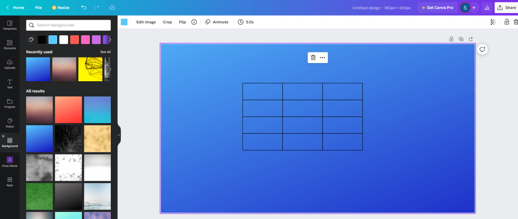Change the Background of the table in Canva. 