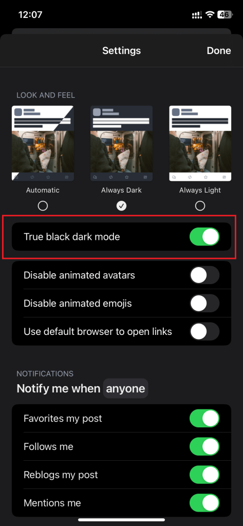 True black dark mode on Mastodon