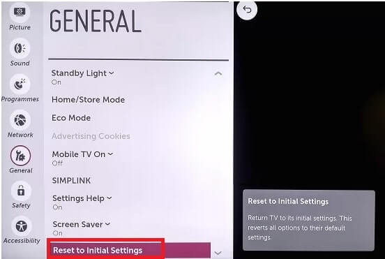 Reset the LG TV to fix Netflix not working issue