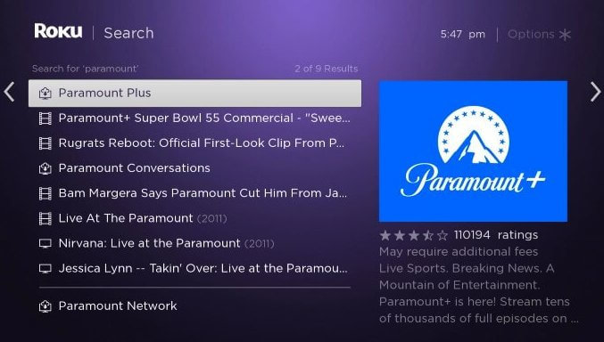 Add Paramount Plus Channel to Sharp Roku TV. 