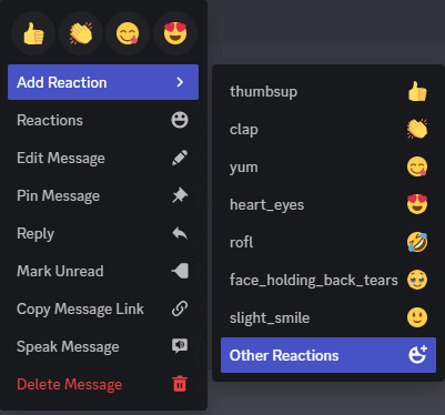click the Other reactions option from the pop-up menu