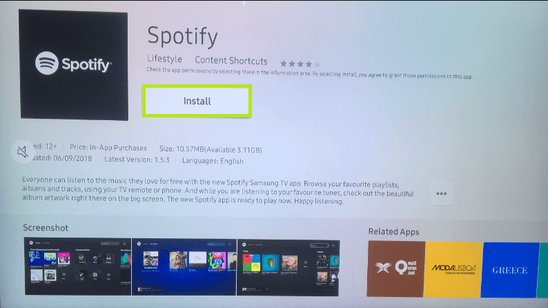 Install Spotify on Samsung TV