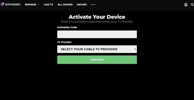 Enter the code and choose TV provider 