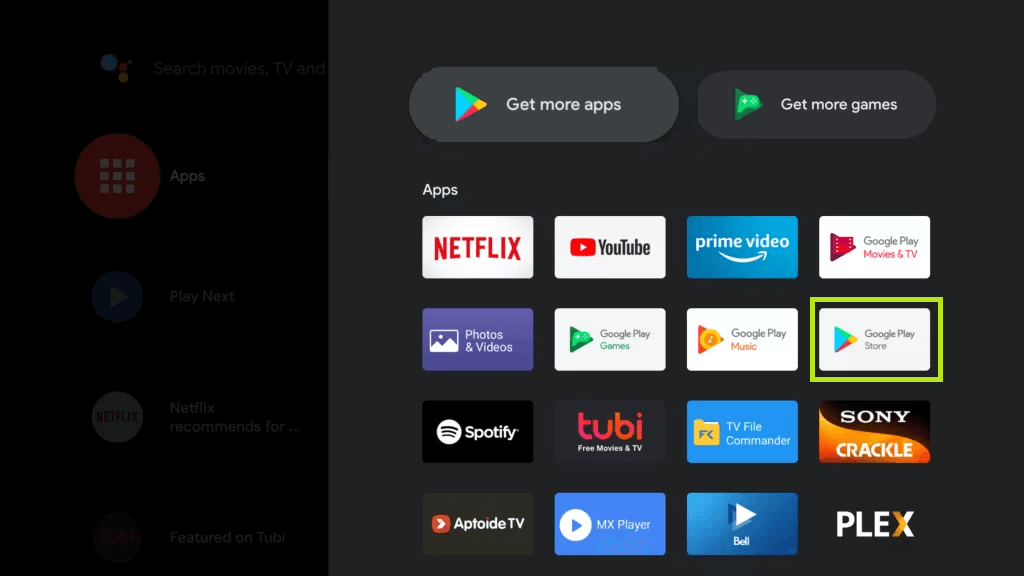 Open the Google Play Store to Update Apps on Sharp TV. 
