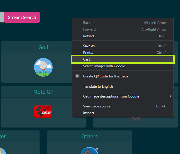 Click on the cast option to Chromecast VIPLeague via Desktop. 