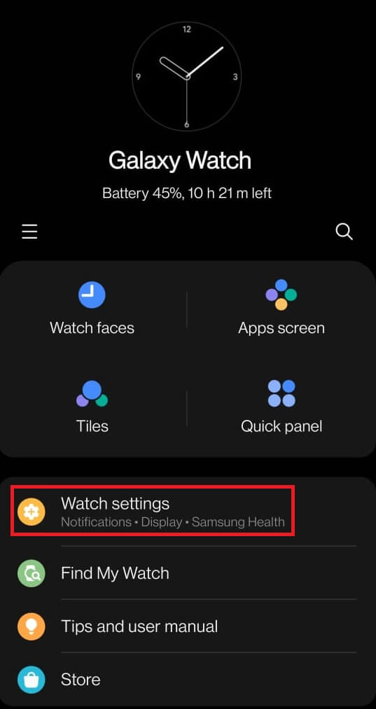 Click on the Watch Settings option