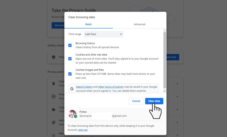 Click Clear Data option to fix Google Translate nor working issue