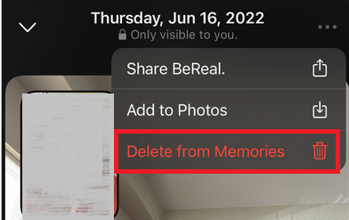 Click on the Delete from Memories option