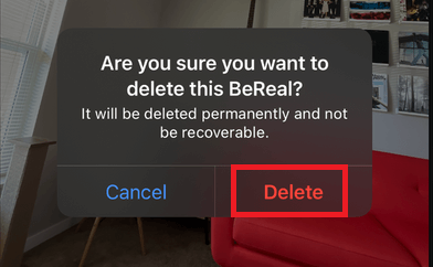 tap Delete to delete memories on BeReal