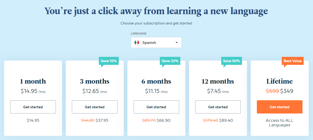 Babbel free trial subscription plans