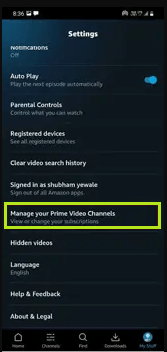 Tap Manage Prime Video Channels