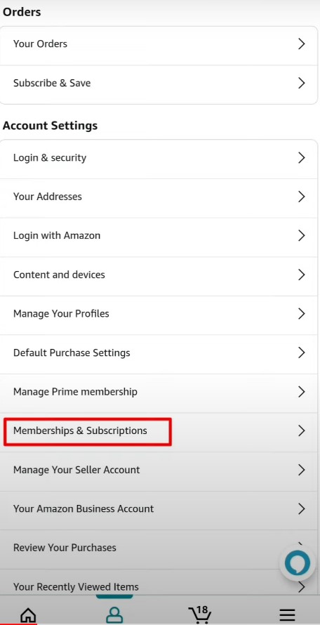 Cancel subscription on Amazon app