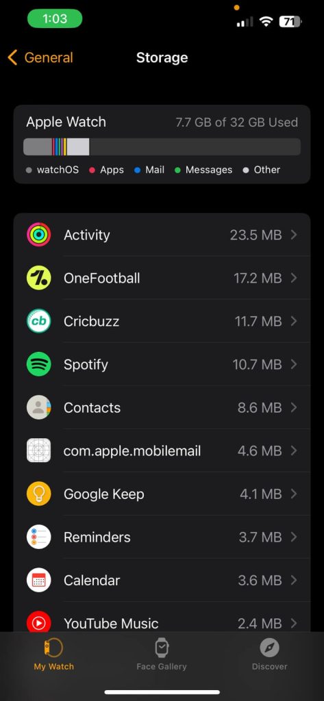 Check Apple Watch Storage on iPhone Using the Watch app