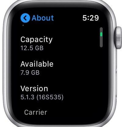 Check Capacity and Available space on Apple Watch