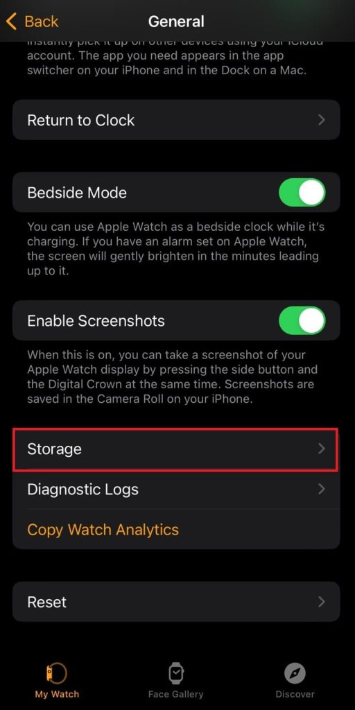 select the Storage option.