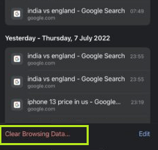 Select Clear Browsing Data option.