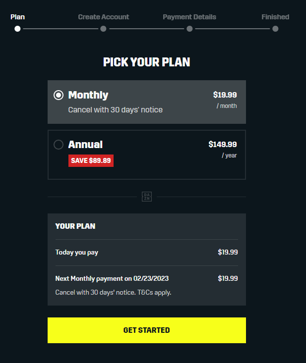Choose the Monthly or Yearly subscription plan