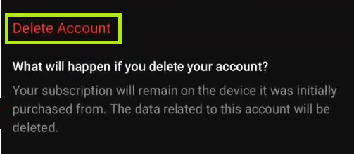 Select the Delete Account option. 
