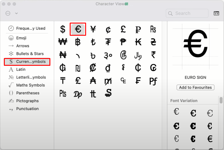 Add Euro Symbol Using Character Viewer