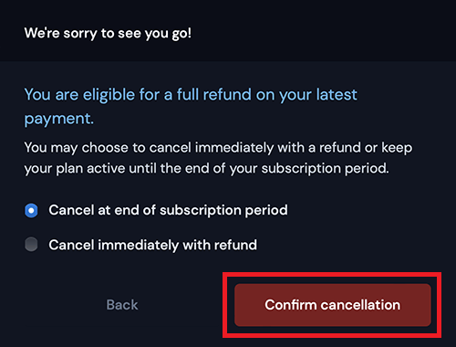 select Confirm Cancellation button to Cancel Midjourney Subscription