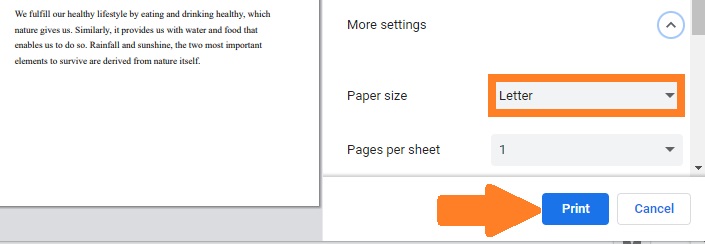 Tap the Print button- Change Paper Size in Google Docs