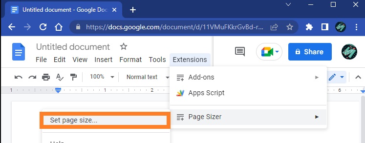 select Page Sizer- Change Paper Size in Google Docs