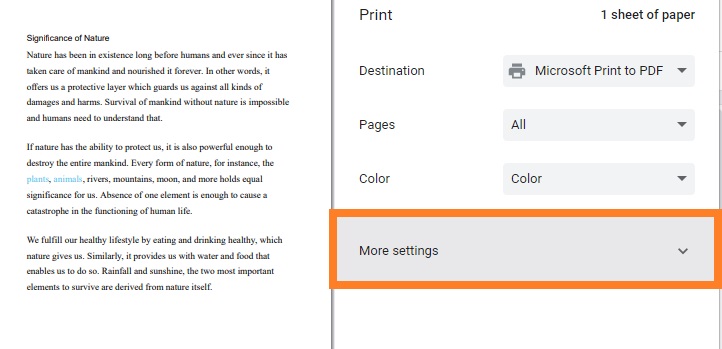 Click the More settings-  Change Paper Size in Google Docs 