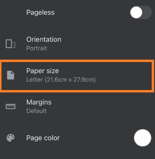 Click the Paper size option