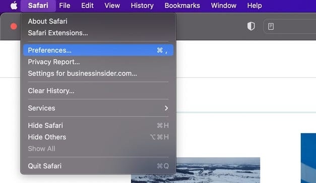 How to Clear Cache on Safari - select  Preferences option.