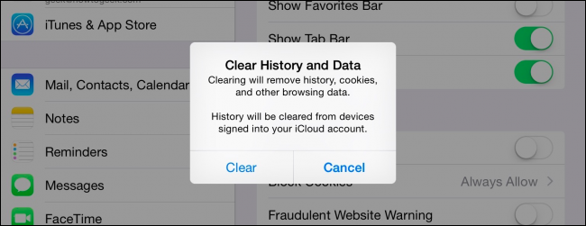 Tap Clear History and Data option to Clear Cache on Safari 