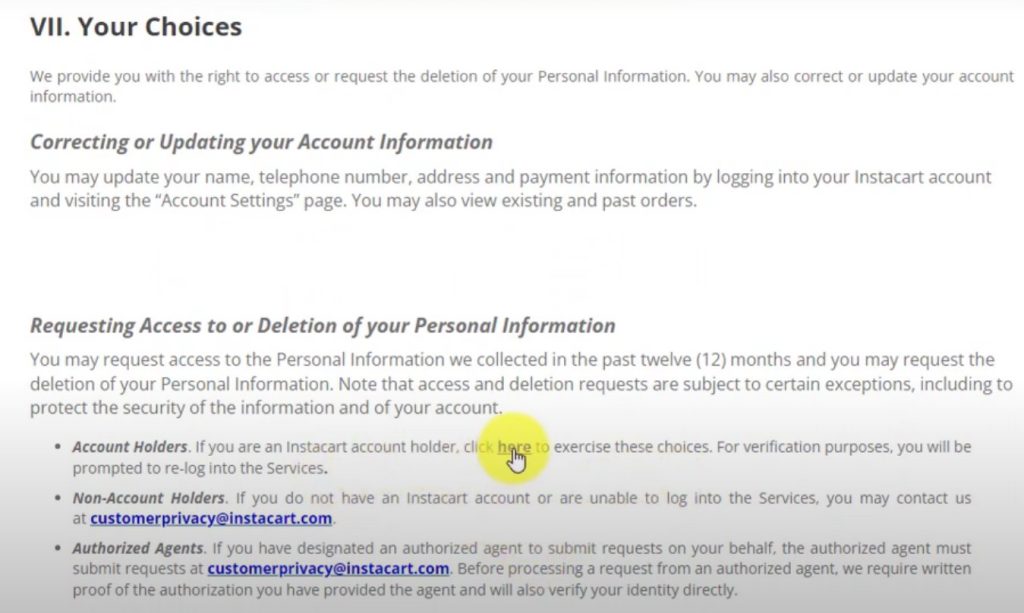 Delete Instacart account on desktop