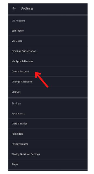  Delete MyFitnessPal Account on Android 