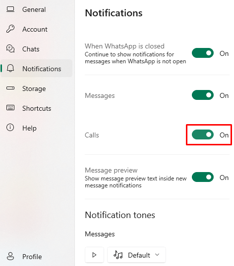 Disable Notifications for Calls on WhatsApp Windows App