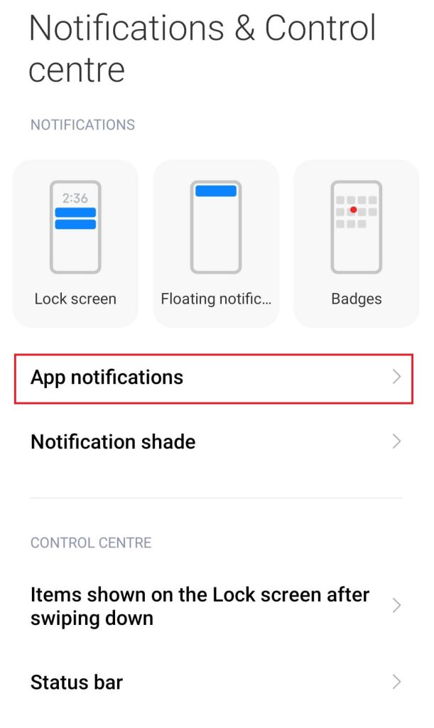  click on the App notification option