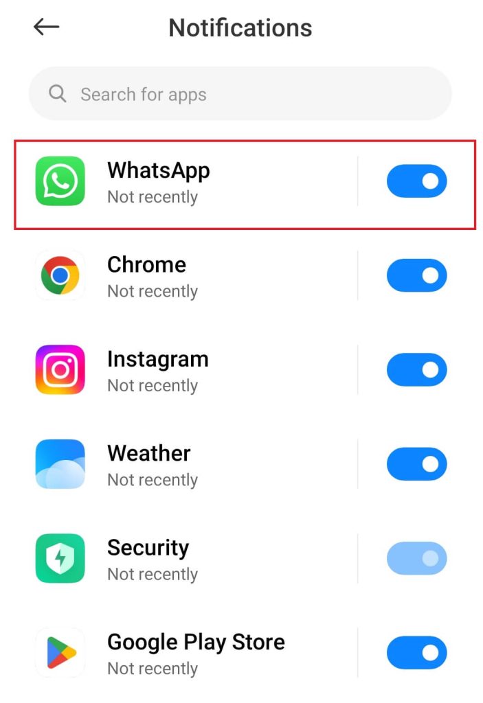 Choose WhatsApp from the list of installed apps