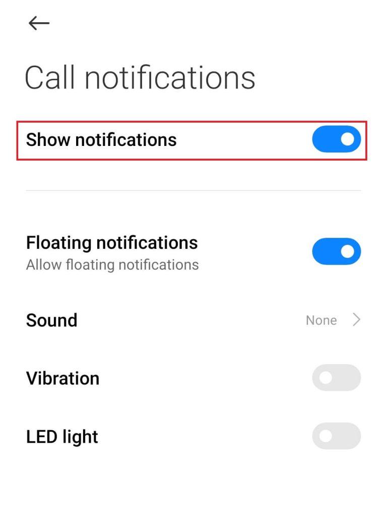 Turn off the Show notifications to disable the WhatsApp calls notification