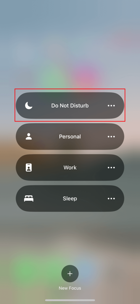 Select the Do Not Disturb option to disable call notifications.