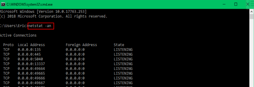 command netstat -an- Find Someone’s IP Address on Omegle