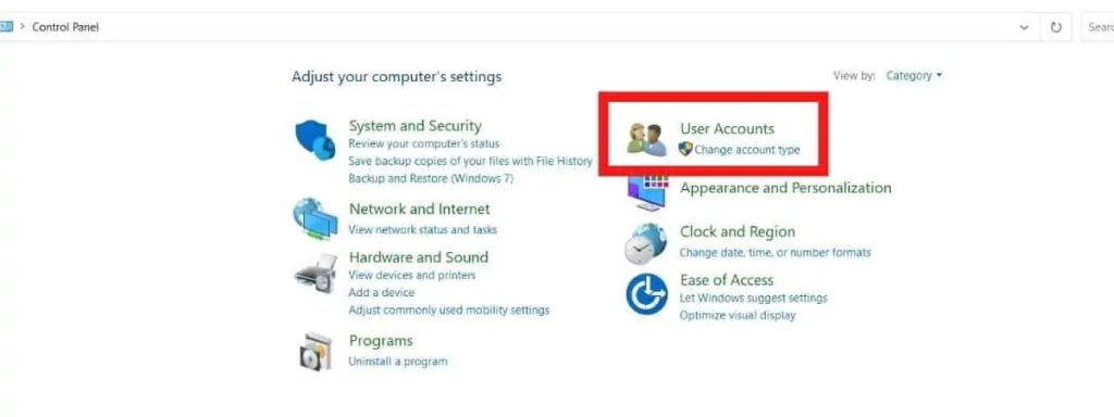 click the User Accounts option