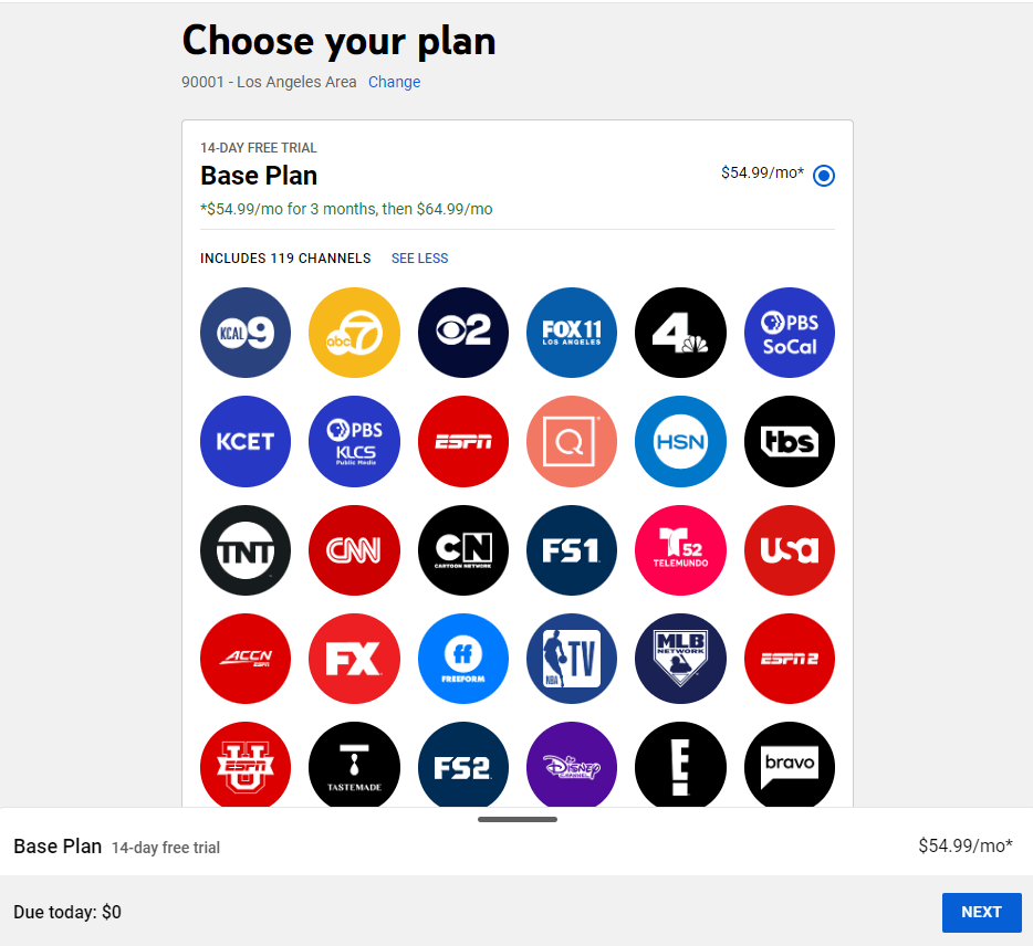 Choose the base plan