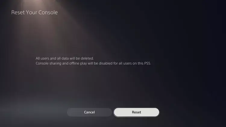 click on the Reset option to reset PS5