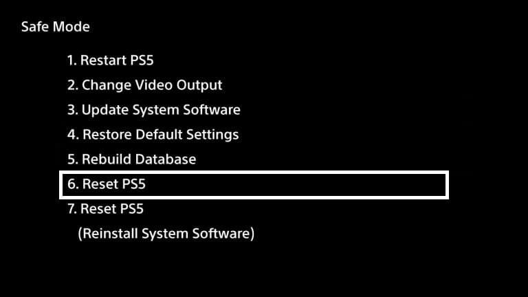 Reset PS 5 in Safe Mode