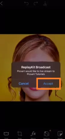 Click on the Accept button-  Screenshot Picsart 