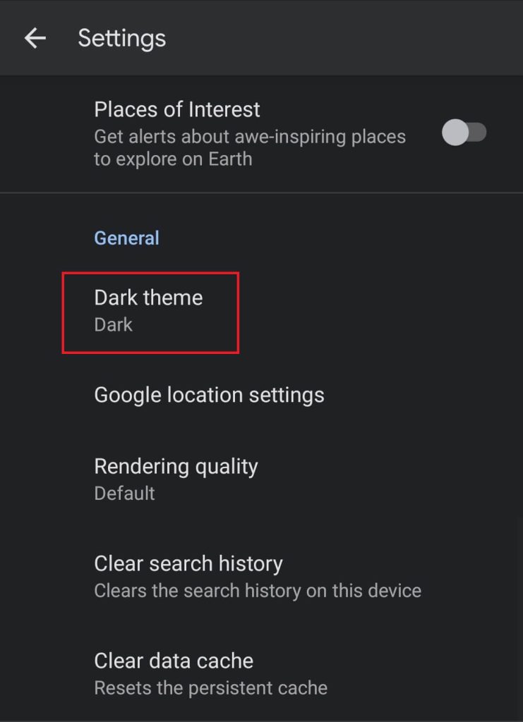 select the Dark theme option