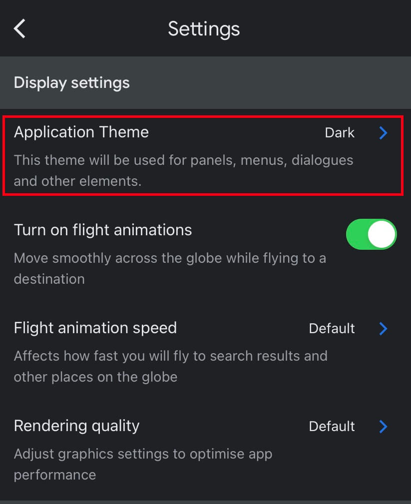 click on the Application Theme option