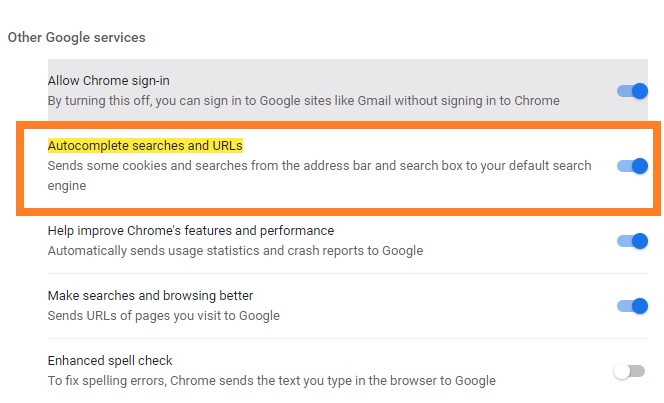 select Autocomplete searches and URLs- Turn Off Trending Searches on Google